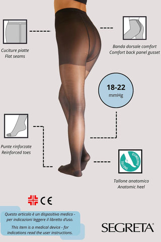 Dres medicinal transparent cu compresie medie-mare 18/22 mmHg COLLANT 140 den - Laura Baldini
