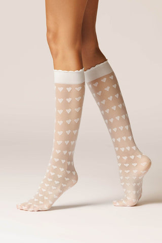 Sosete lungi din plasa marunta, model cu inimioare LOVEPRINT - Laura Baldini