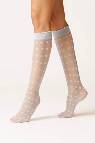 Sosete lungi din plasa marunta, model cu inimioare LOVEPRINT - Laura Baldini