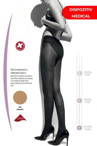 Dres medicinal transparent cu compresie usoara 8/11 mmHg BIKINI 70 den - Laura Baldini