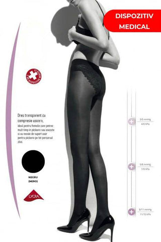 Dres medicinal transparent cu compresie usoara 8/11 mmHg BIKINI 70 den - Laura Baldini