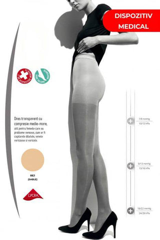 Dres medicinal transparent cu compresie medie-mare 18/22 mmHg COLLANT 140 den - Laura Baldini